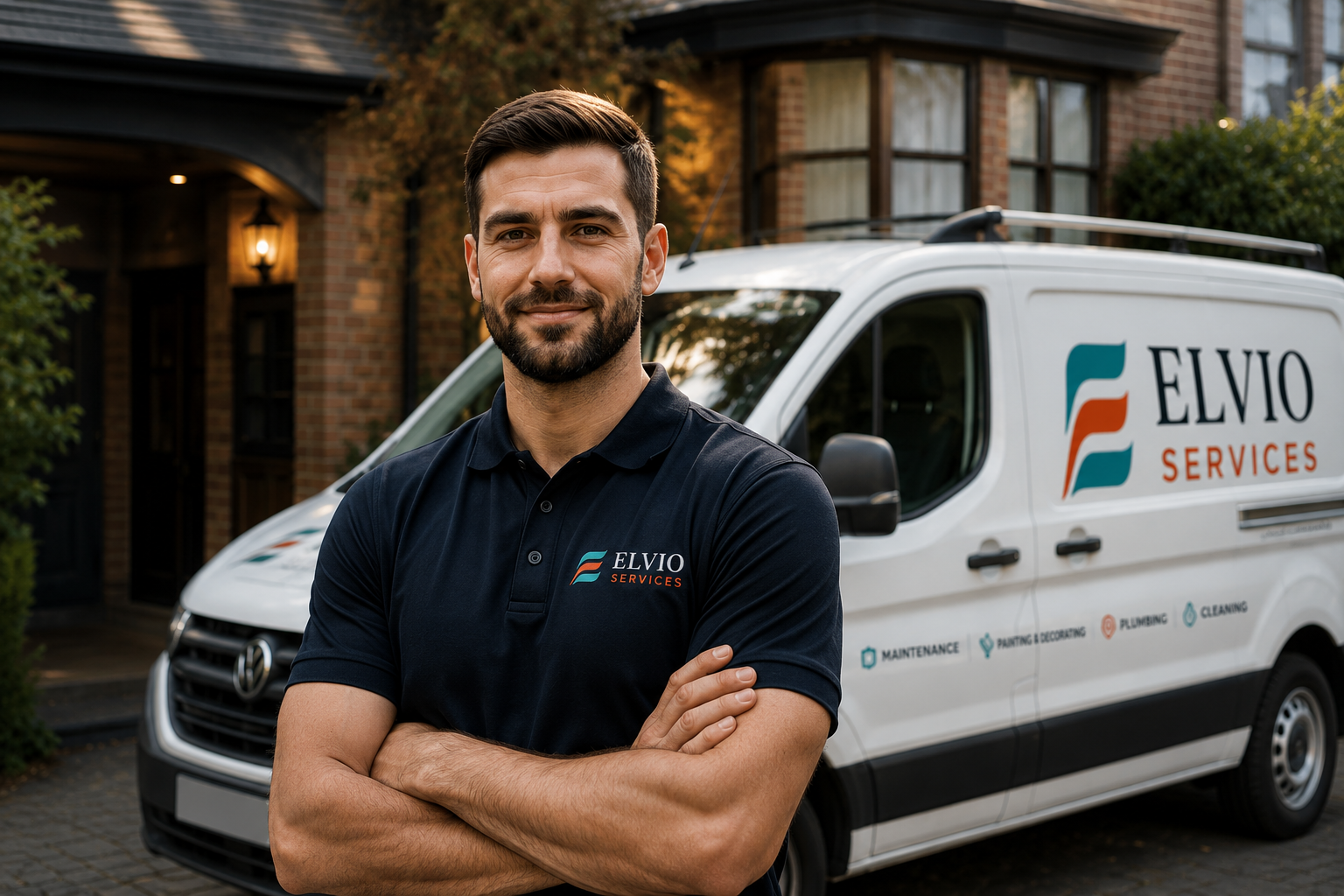 Elvio Services professional with branded van