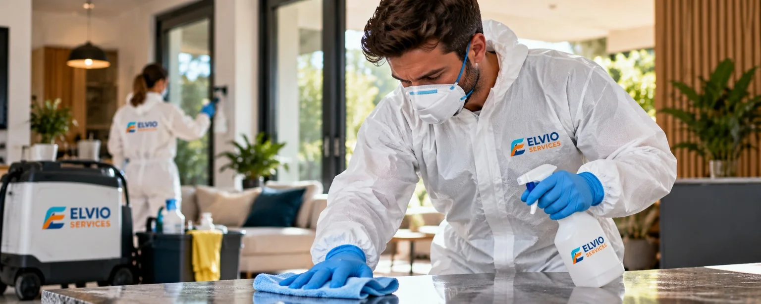 Elvio specialist cleaning team carrying out controlled bio-cleaning